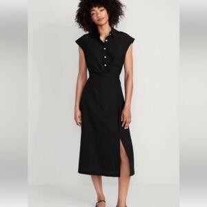 Old Navy Waist-Defined Twist-Front Midi Shirt Dress